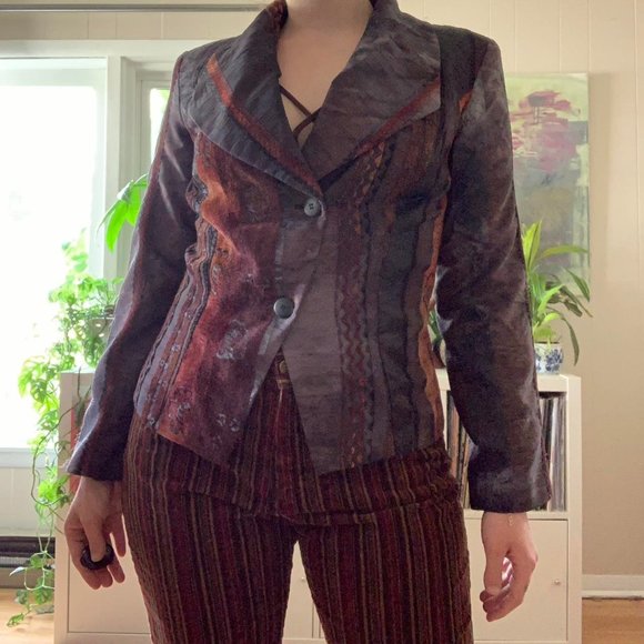 Mixed Fabric Textured Blazer